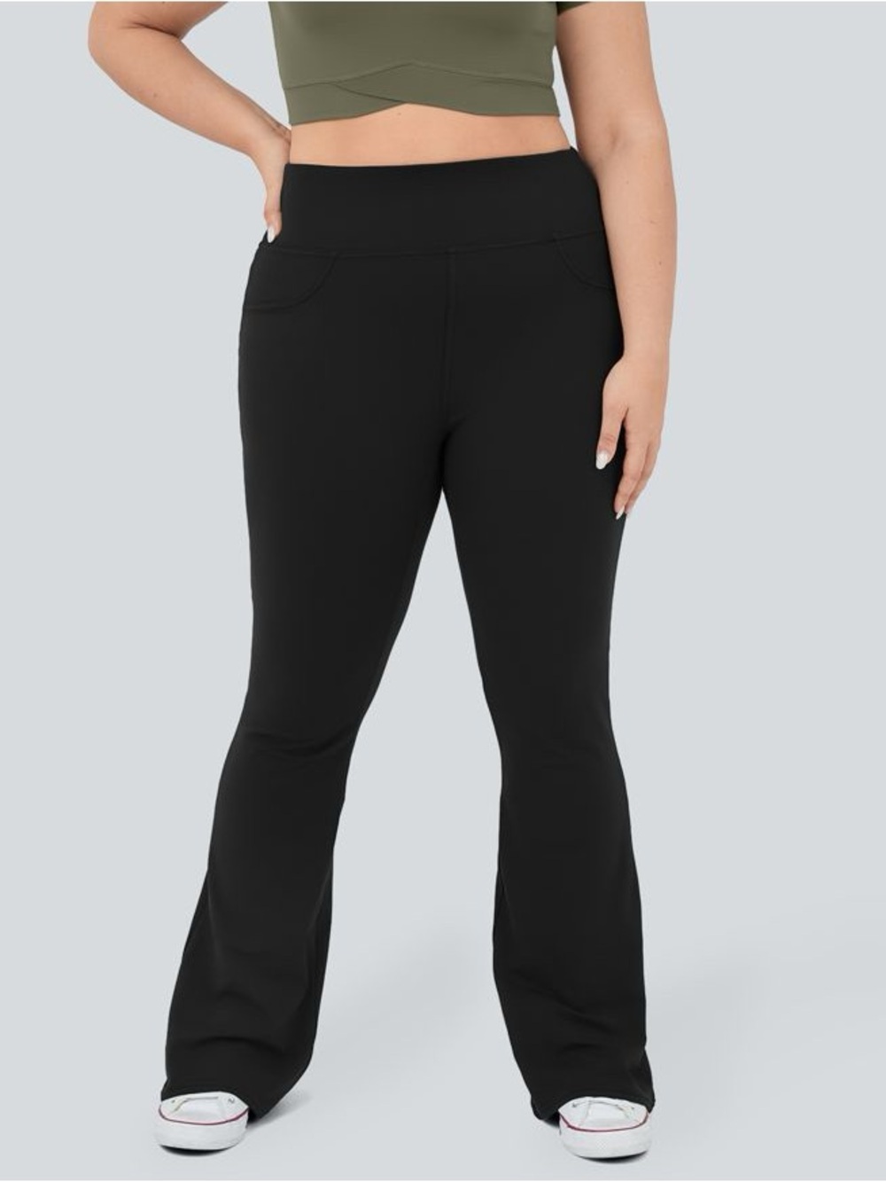 NWOT HALARA Black Stretch Flare Pants with Pocket Details